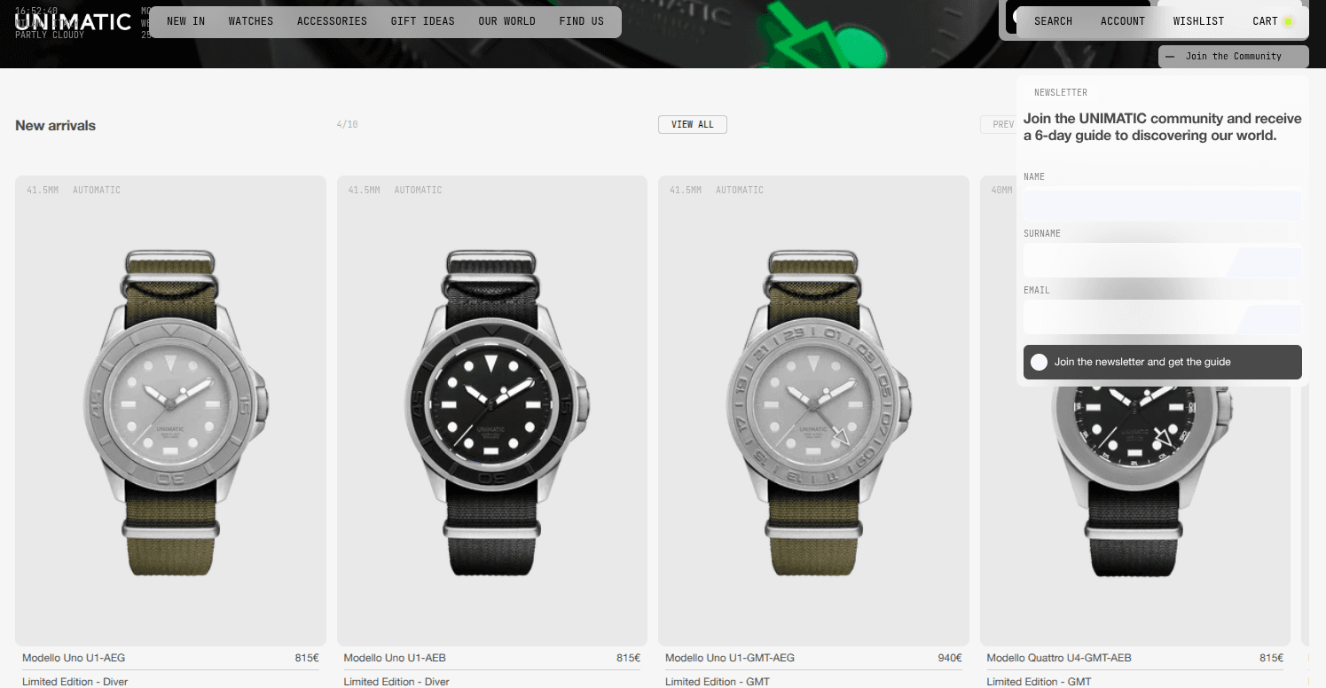 UNIMATIC WATCHES website preview